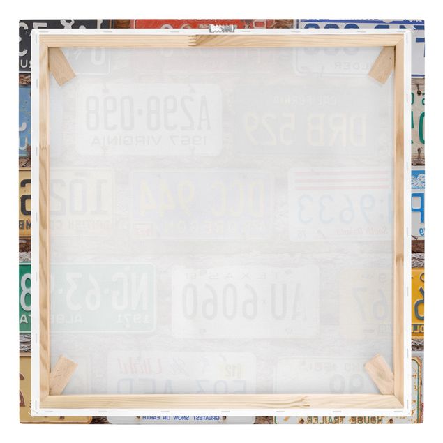 Stampa su tela - American License Plates On Wood - Quadrato 1:1