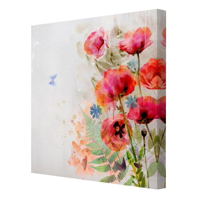 Stampa su tela - Watercolor Poppy Flowers - Quadrato 1:1
