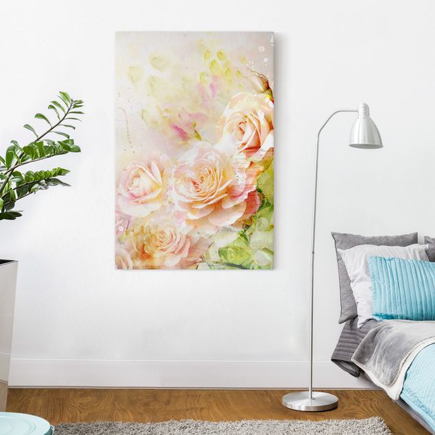 Riproduzioni su tela Composizione di rose ad acquerello