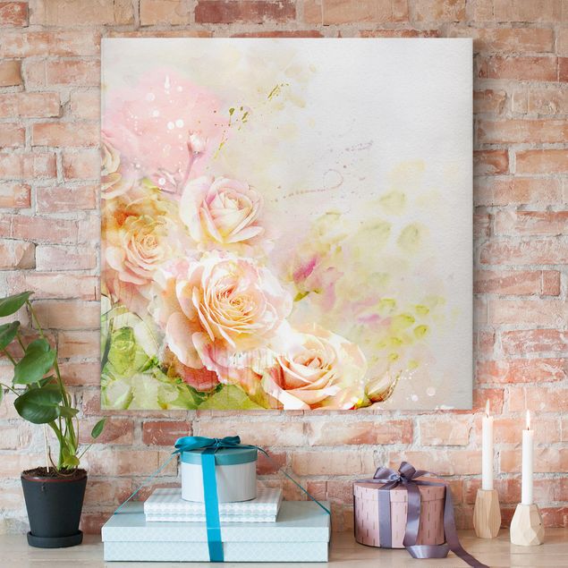 Riproduzioni su tela quadri famosi Composizione di rose ad acquerello