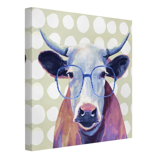 Stampa su tela - Animals With Glasses - Cow - Quadrato 1:1