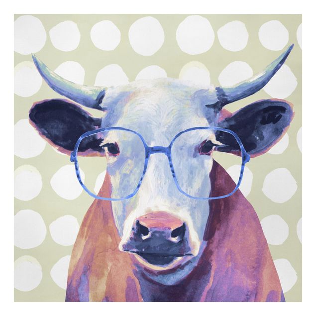 Stampa su tela - Animals With Glasses - Cow - Quadrato 1:1