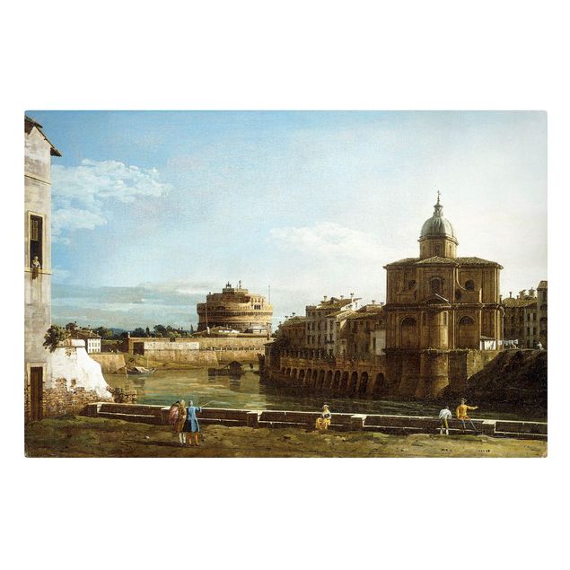 Stampe su tela Bernardo Bellotto - Veduta di Roma sulle rive del Tevere