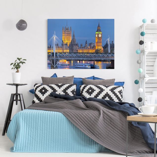 Quadri moderni per soggiorno Big Ben e Westminster Palace a Londra di notte