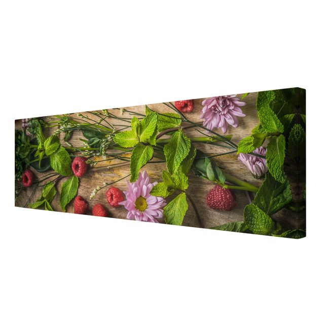Stampa su tela - Flowers Raspberry Mint - Panoramico