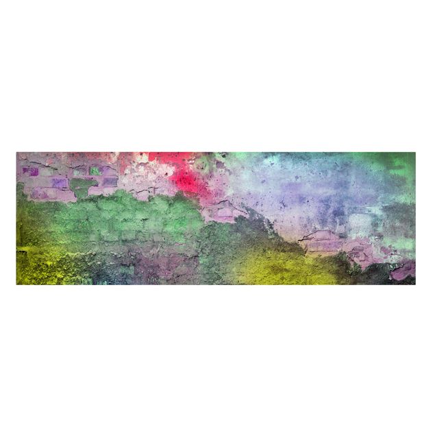 Stampa su tela - Colourful Sprayed Old Wall Of Brick - Panoramico