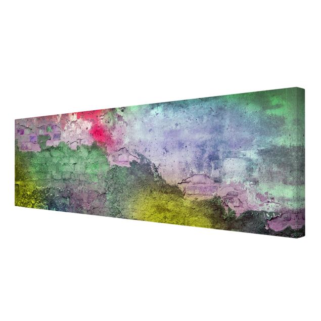 Stampa su tela - Colourful Sprayed Old Wall Of Brick - Panoramico