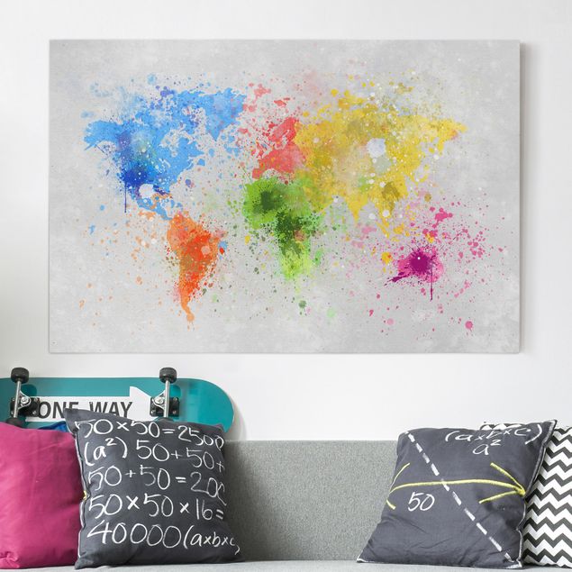 Mappamondo su tela Mappa del mondo a schizzi colorati