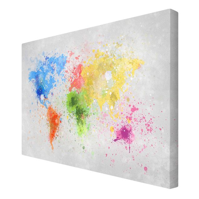 Stampa su tela - Colorful paint splatter world map - Orizzontale 3:2