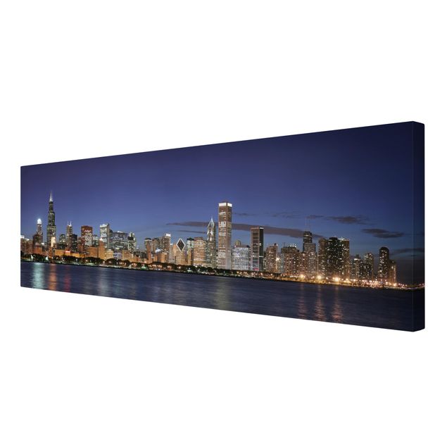 Stampa su tela - Chicago Skyline At Night - Panoramico