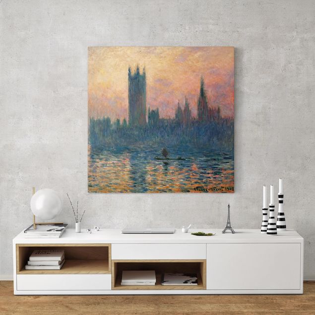 Stampa su tela città Claude Monet - Tramonto a Londra
