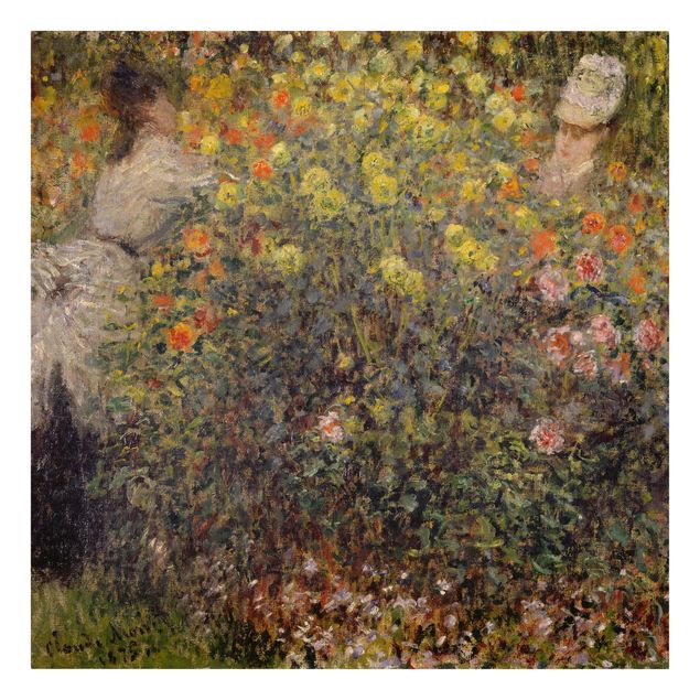 Stampa su tela Claude Monet - Due signore nel giardino fiorito