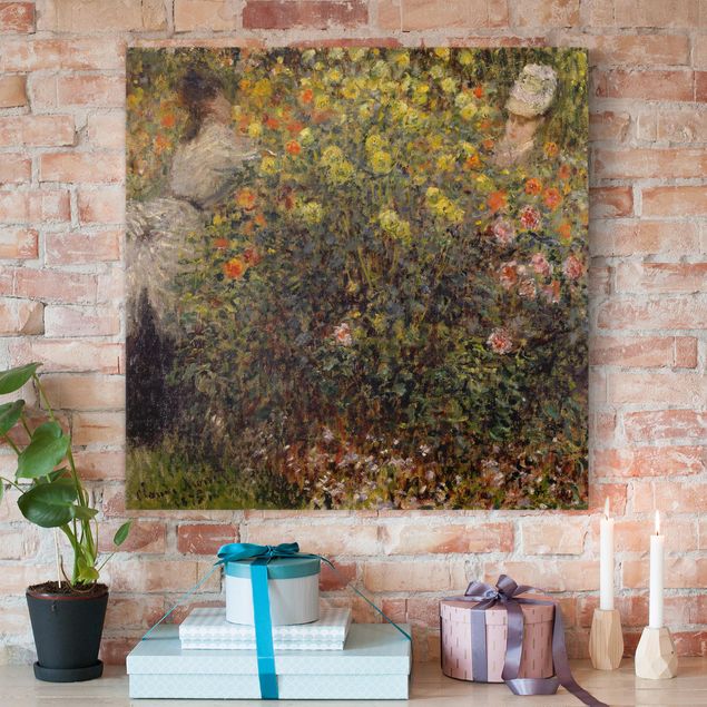 Quadro su tela fiori Claude Monet - Due signore nel giardino fiorito