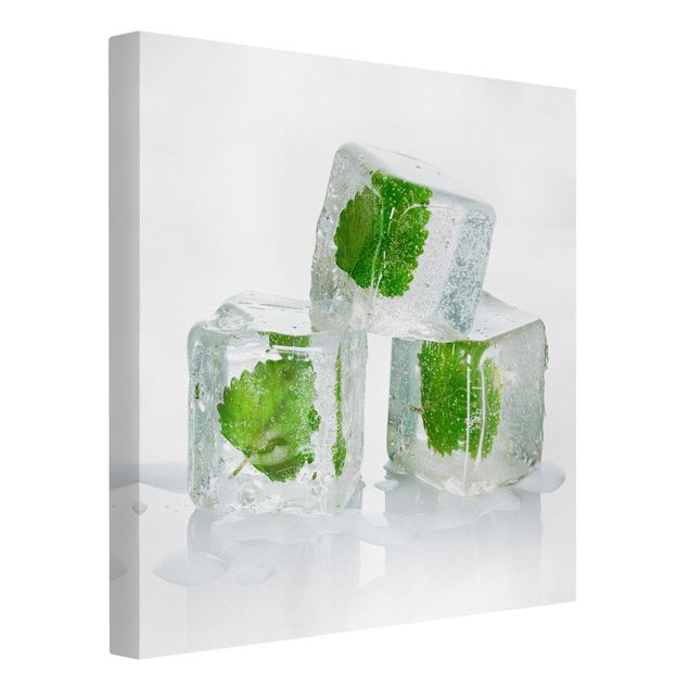 Stampa su tela - Three Ice Cubes With Lemon Balm - Quadrato 1:1