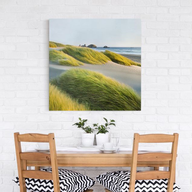 Stampe su tela paesaggio Dune ed erbe sul mare