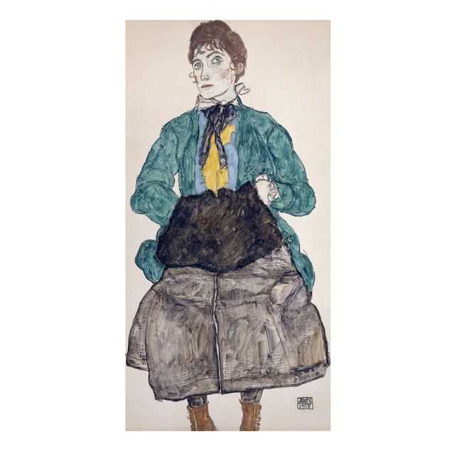 Stampa su tela - Egon Schiele - Femme Dans Un Chemisier Vert Avec Un Muff - Verticale 1:2