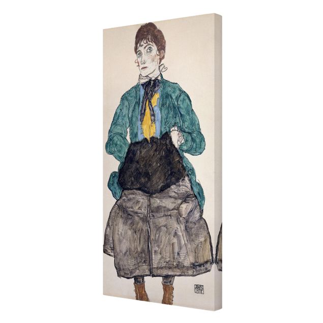 Stampa su tela - Egon Schiele - Femme Dans Un Chemisier Vert Avec Un Muff - Verticale 1:2