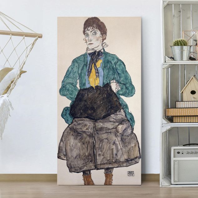 Riproduzioni su tela quadri famosi Egon Schiele - Donna in camicetta verde con manicotto