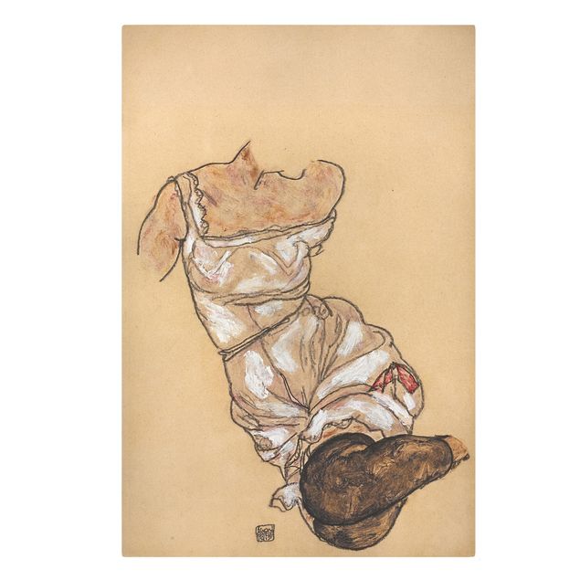 Stampa su tela Egon Schiele - Busto femminile in biancheria intima e calze nere - Verticale 2:3