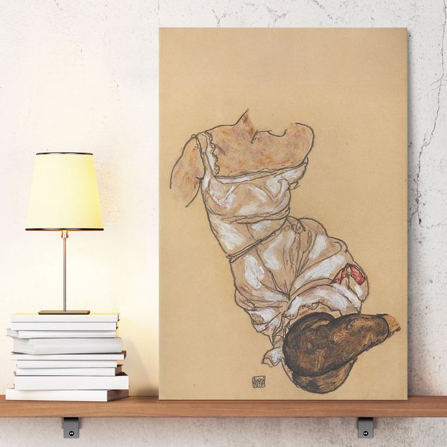 Riproduzioni su tela quadri famosi Egon Schiele - Torso femminile in biancheria intima e calze nere