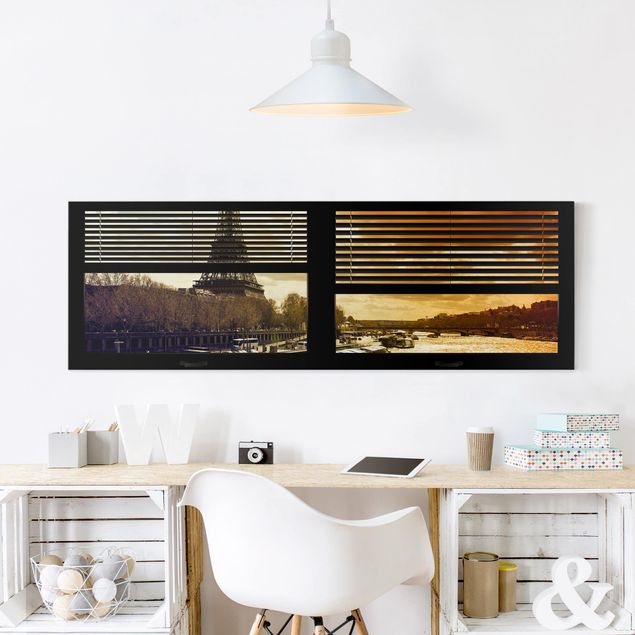 Riproduzione quadri su tela Tende a finestra - Parigi, Torre Eiffel al tramonto