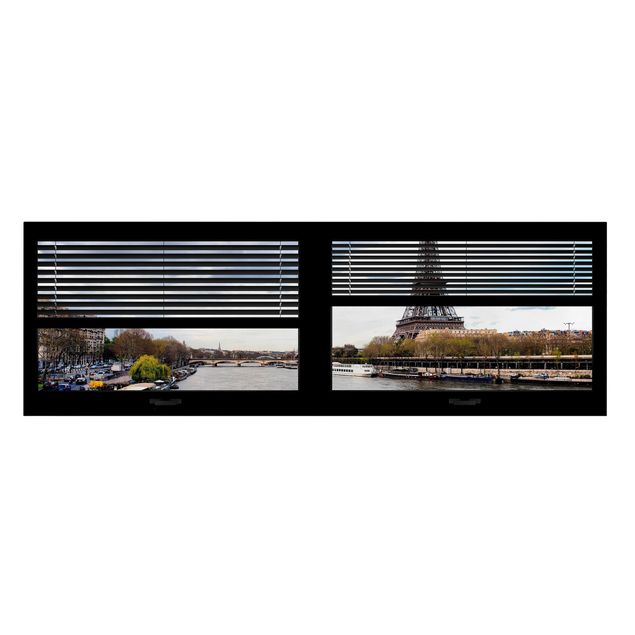 Philippe Hugonnard quadri Vista dalla finestra con tende - Senna e Torre Eiffel