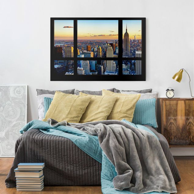 Stampa su tela città Vista dalla finestra - Alba di New York