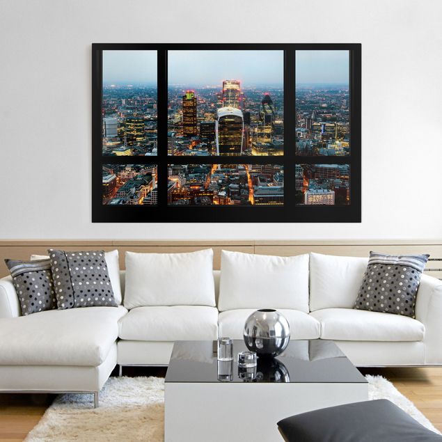 Riproduzioni su tela quadri famosi Vista dalla finestra dello Skyline di Londra illuminato