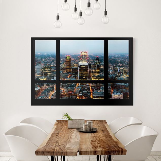 Stampe su tela città Vista dalla finestra dello Skyline di Londra illuminato