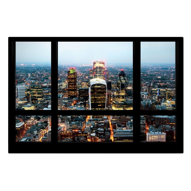 Riproduzioni di Philippe Hugonnard Vista dalla finestra dello Skyline di Londra illuminato