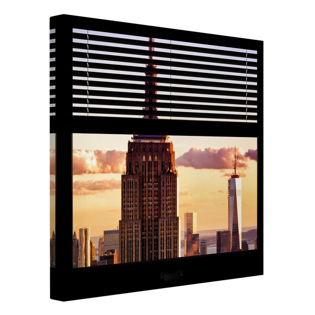 Quadri moderni per soggiorno Vista dalla finestra con tende - Empire State Building di New York