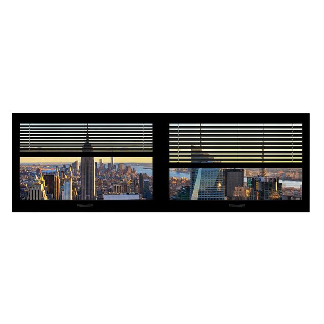 Philippe Hugonnard quadri Vista dalla finestra con tende - Manhattan di sera