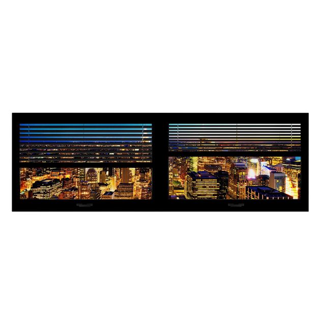 Philippe Hugonnard quadri Vista dalla finestra con tende - New York di notte