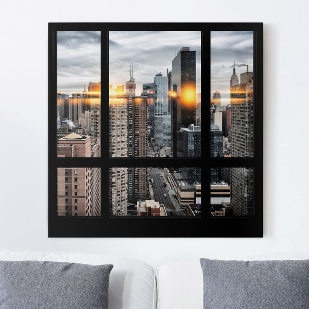 Riproduzioni su tela quadri famosi Finestre con vista su New York e riflessi del sole