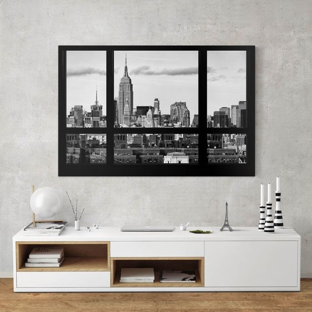 Stampe su tela città Finestra Skyline di Manhattan in bianco e nero
