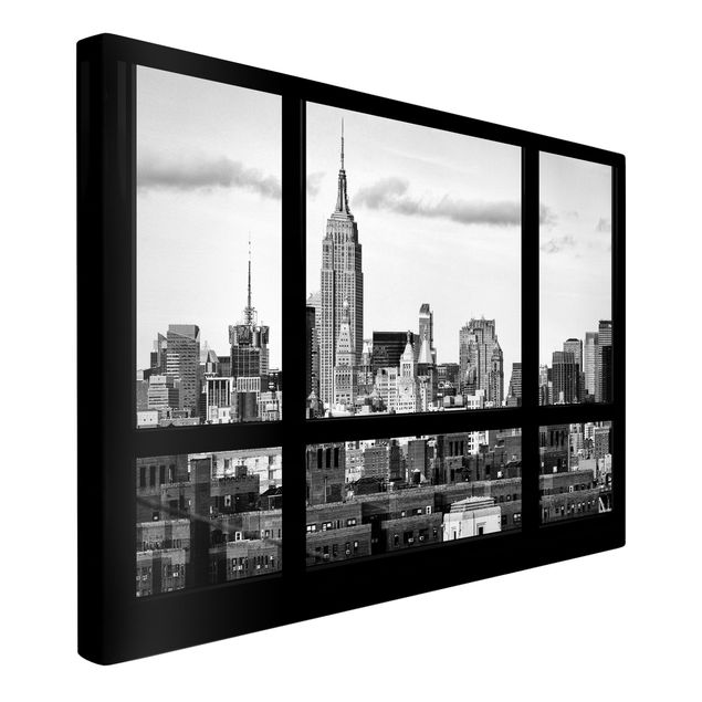 Quadri moderni per soggiorno Finestra Skyline di Manhattan in bianco e nero