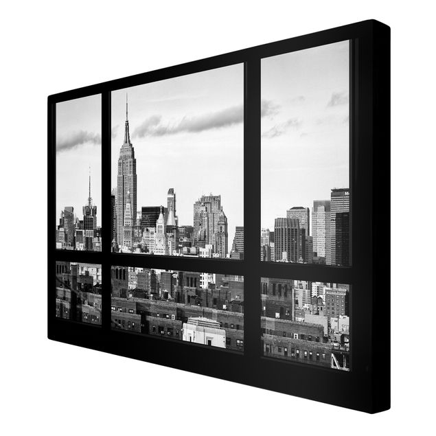 Quadri su tela Finestra Skyline di Manhattan in bianco e nero