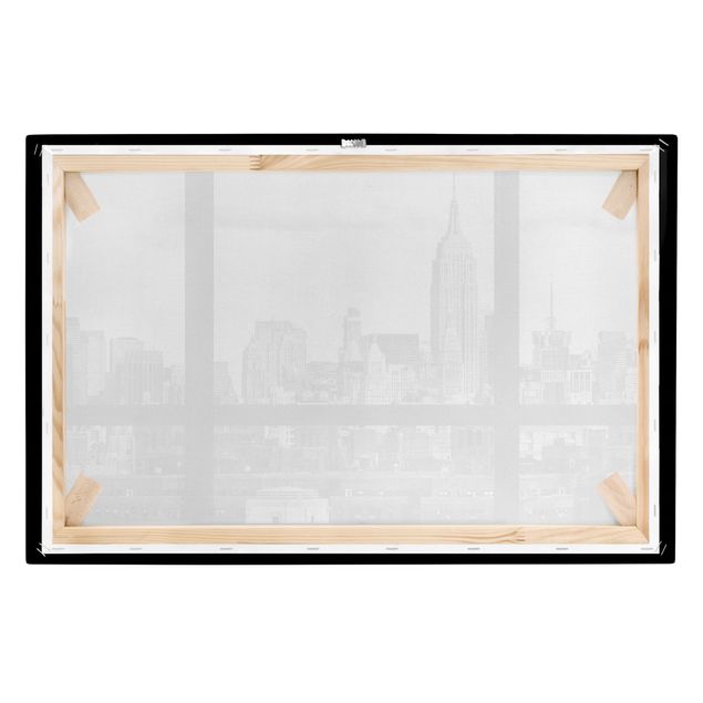 Stampa su tela - Window Manhattan Skyline black-white - Orizzontale 3:2