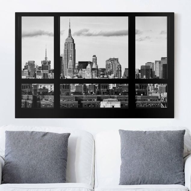 Quadro su tela New York Finestra Skyline di Manhattan in bianco e nero