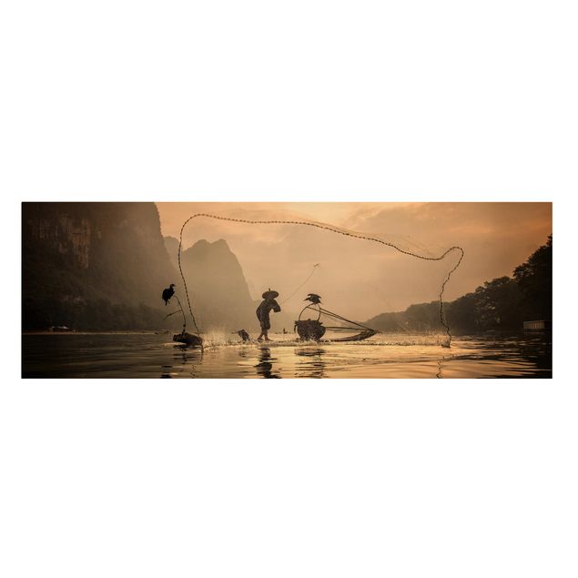 Stampa su tela - Pescando all'alba - Panoramico