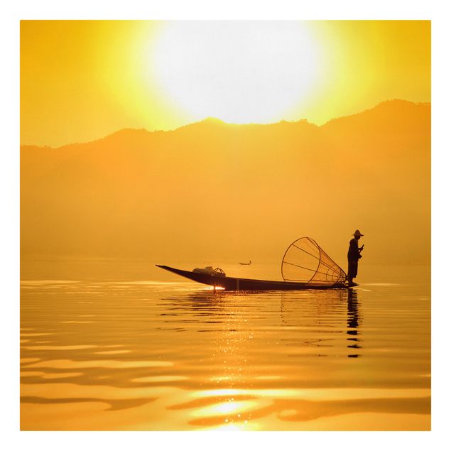 Stampa su tela - Fisherman In Sunrise - Quadrato 1:1