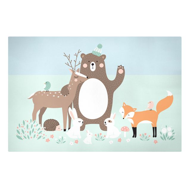 Stampa su tela - Forest Friends with forest animals blue - Orizzontale 3:2