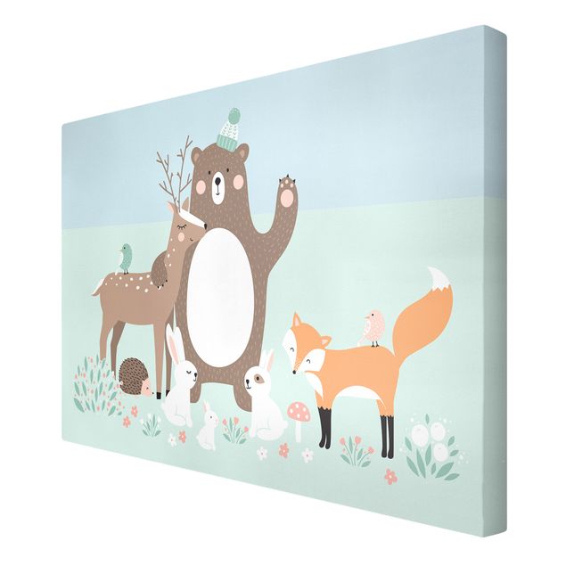 Stampa su tela - Forest Friends with forest animals blue - Orizzontale 3:2