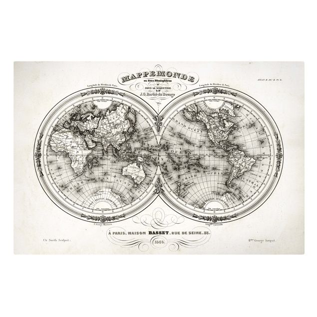 Stampa su tela - French map of the hemispheres of 1848 - Orizzontale 3:2