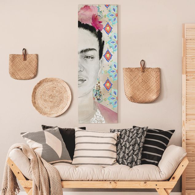 Stampe su tela Frida con fiori rosa I