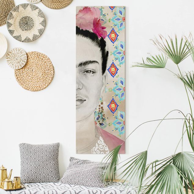 Riproduzione quadri su tela Frida con fiori rosa I