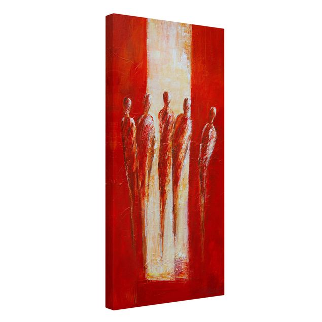 Quadri moderni per soggiorno Cinque figure in rosso 02