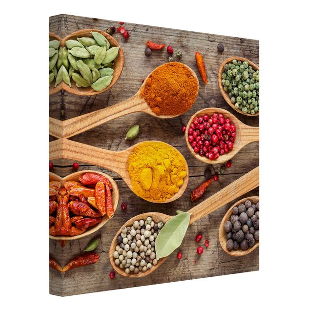 Stampa su tela - Spices On Wooden Spoon - Quadrato 1:1