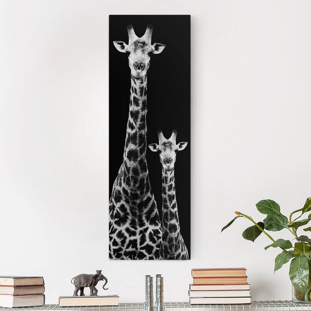 Quadri moderni per soggiorno Duo di giraffe in bianco e nero