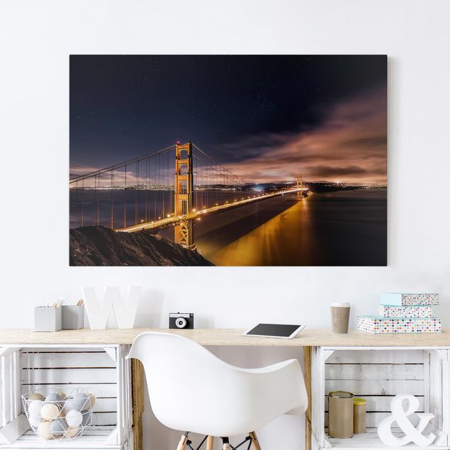 Quadri moderni per soggiorno Golden Gate alle stelle